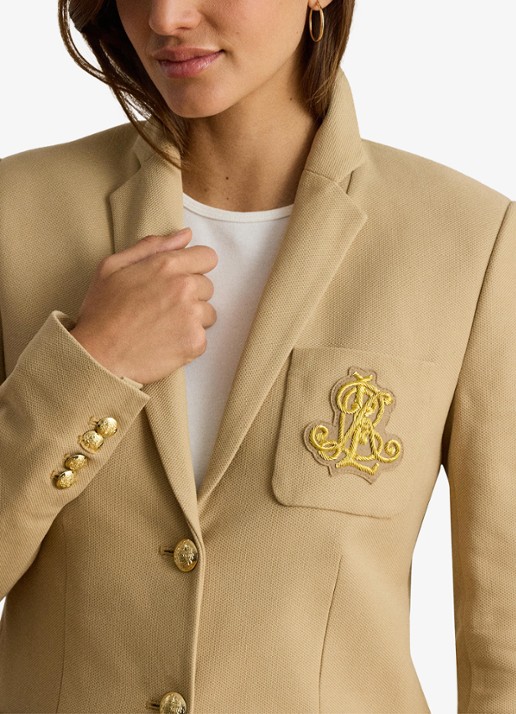 Ralph Lauren Blazer van piqué katoen met metallic logoborduring - detail 5 birch tan / beige
