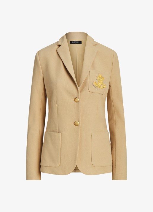 Ralph Lauren Blazer van piqué katoen met metallic logoborduring - voorkant 2 birch tan / beige