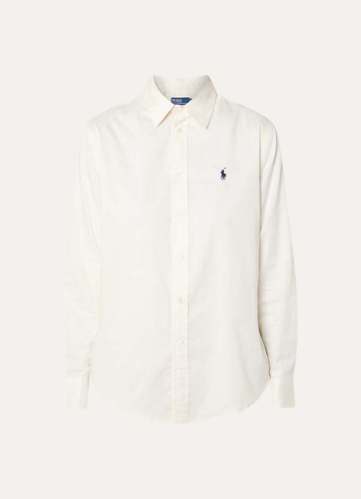 Ralph Lauren Blouse in linnenblend met streepprint - voorkant gebroken wit