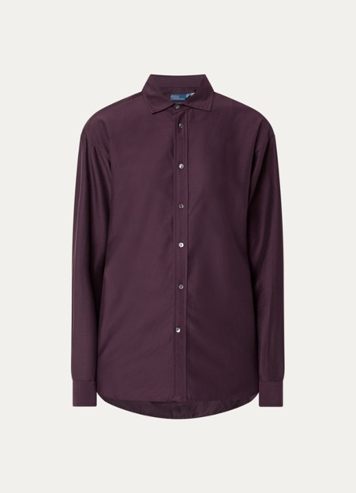 Ralph Lauren Blouse in zijdeblend met logoborduring - voorkant aubergine