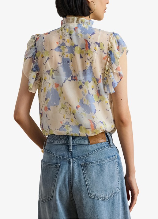 Ralph Lauren Blouse met bloemenprint en ruches - achterkant 3 blue multi-2wmg