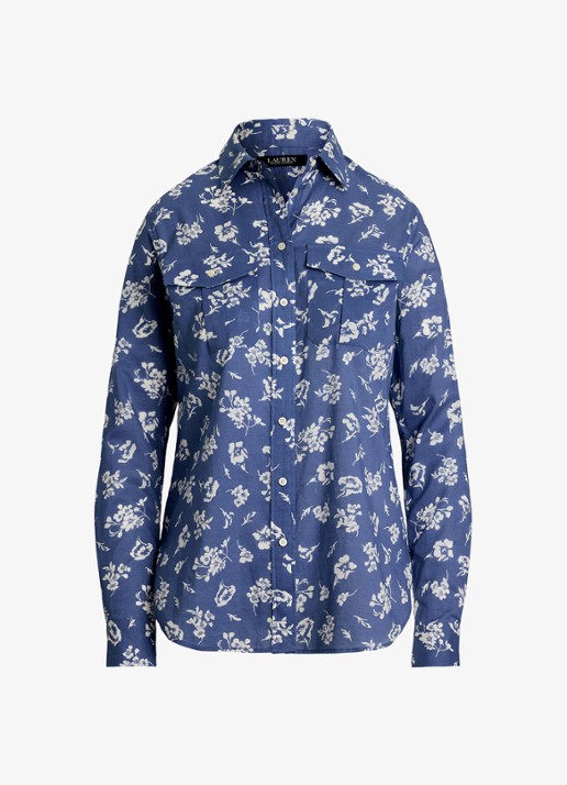 Ralph Lauren Blouse met borstzakken en print - voorkant 3 blauw
