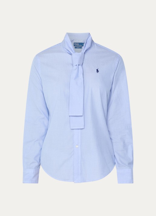 Ralph Lauren Blouse met logo en sjaalkraag - voorkant 2 blauwgrijs