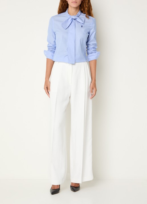 Ralph Lauren Blouse met logo en sjaalkraag - voorkant 3 blauwgrijs