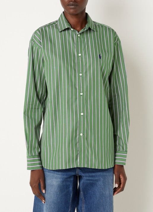 Ralph Lauren Blouse met logo en streepprint - detail 2 lindegroen