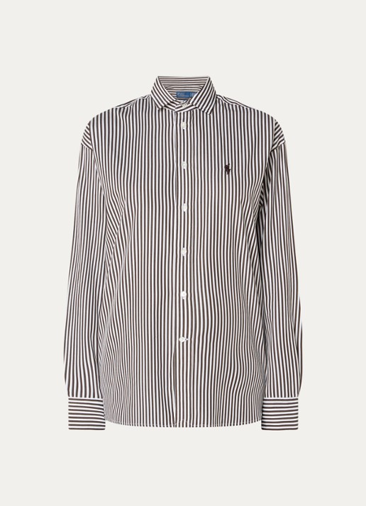 Ralph Lauren Blouse met logo en streepprint - voorkant bronsgroen