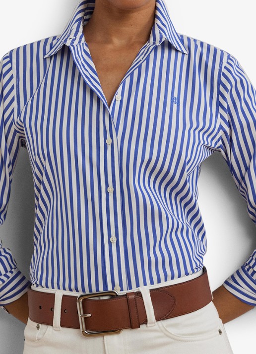 Ralph Lauren Blouse met logoborduring en streepprint - detail 4 blauw