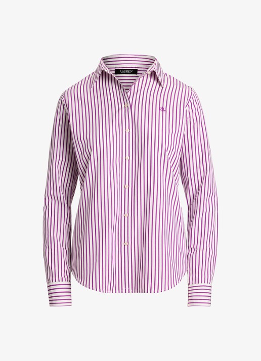 Ralph Lauren Blouse met logoborduring en streepprint - voorkant paars