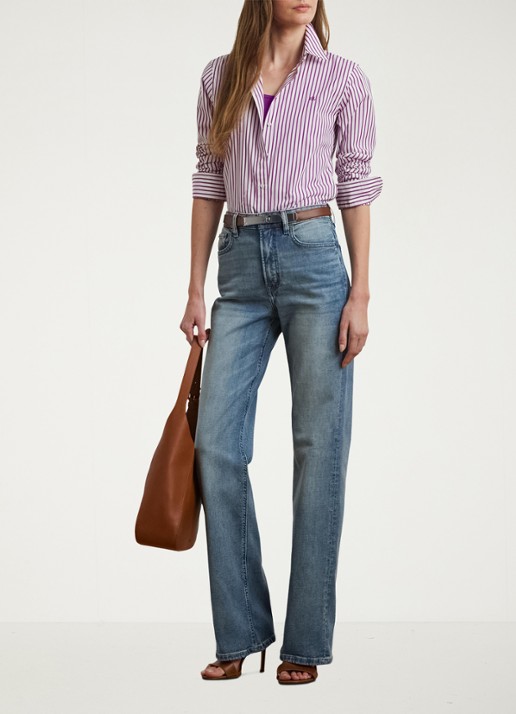 Ralph Lauren Blouse met logoborduring en streepprint - voorkant 2 paars