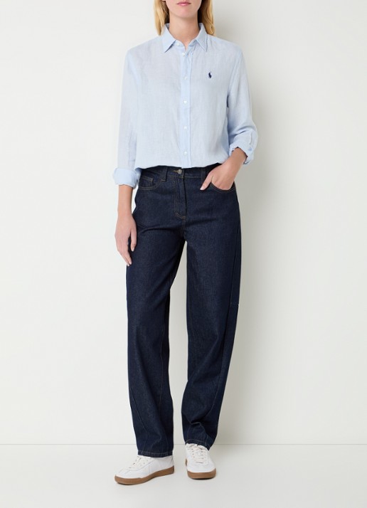 Ralph Lauren Blouse met logoborduring - voorkant 2 blauwgrijs