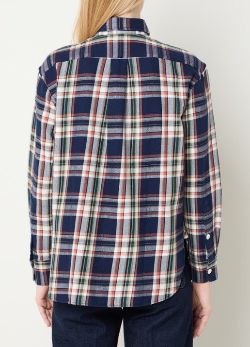 Ralph Lauren Blouse met ruitdessin en logoborduring - achterkant indigo