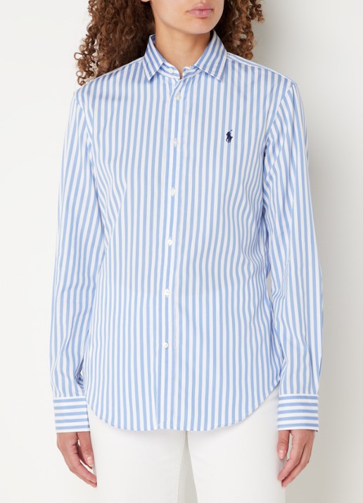 Ralph Lauren Blouse met streepprint en logoborduring - detail lichtblauw