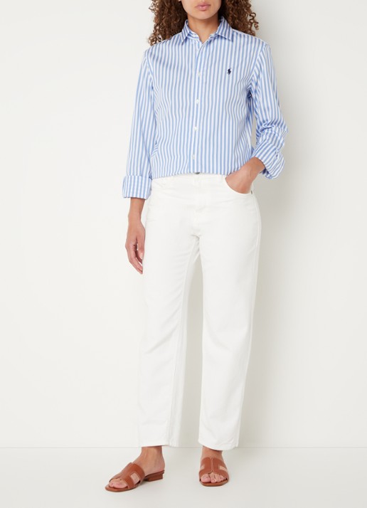 Ralph Lauren Blouse met streepprint en logoborduring - voorkant 4 lichtblauw
