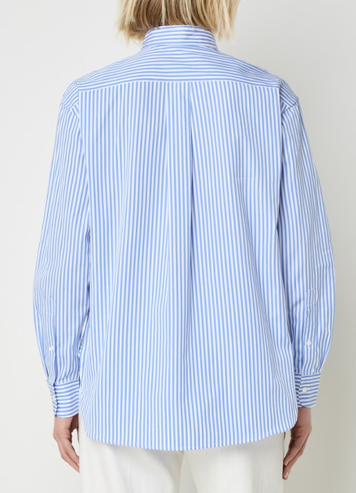 Ralph Lauren Blouse met streepprint en logoborduring - achterkant 2 blauwgrijs