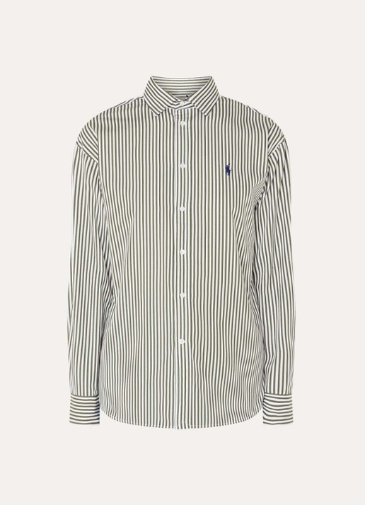 Ralph Lauren Blouse met streepprint en logoborduring - voorkant 2 legergroen