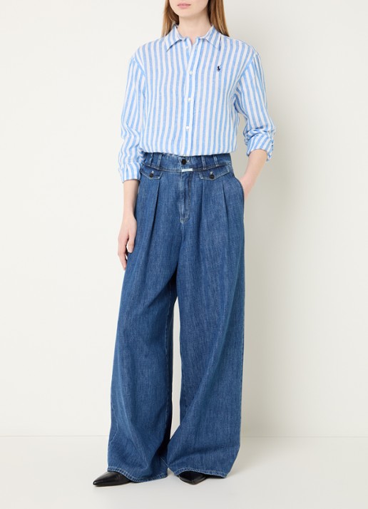 Ralph Lauren Blouse met streepprint en logoborduring - voorkant 2 blauw