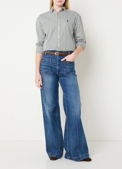 Ralph Lauren Blouse met streepprint en logoborduring - voorkant 2 groen