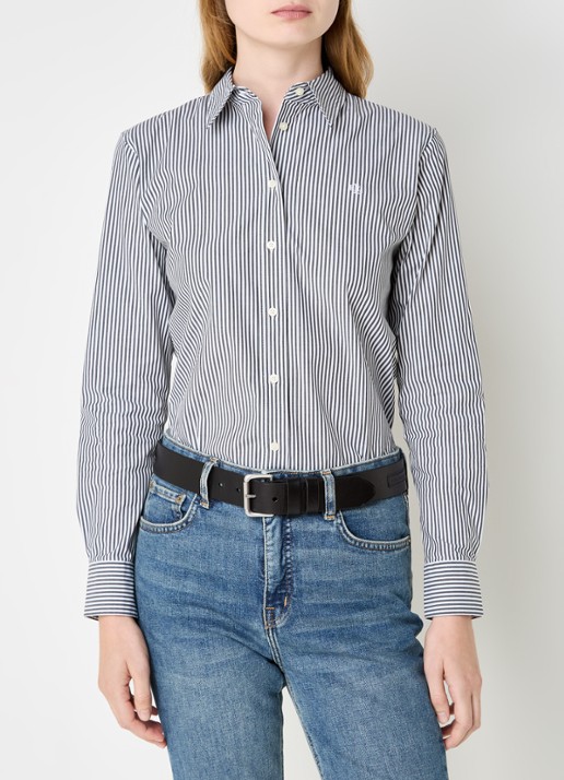 Ralph Lauren Blouse met streepprint en logoborduring - detail 4 donkerblauw