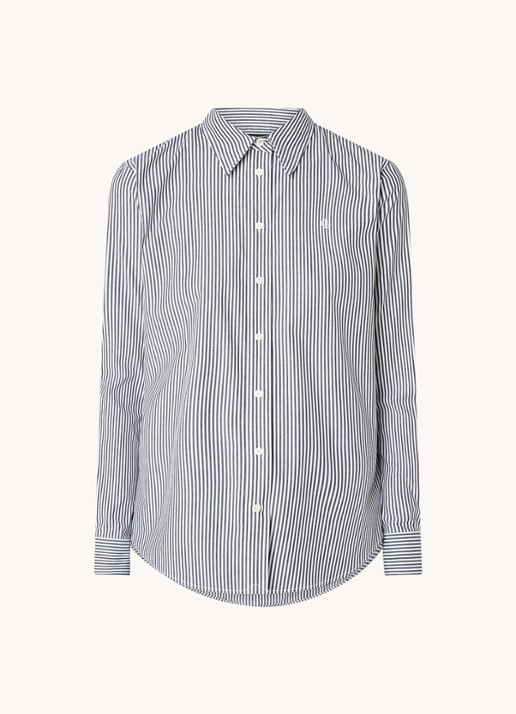 Ralph Lauren Blouse met streepprint en logoborduring - voorkant donkerblauw