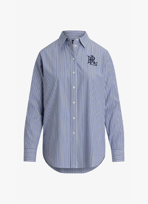 Ralph Lauren Blouse met streepprint en logoborduring - voorkant 4 blue / blauw