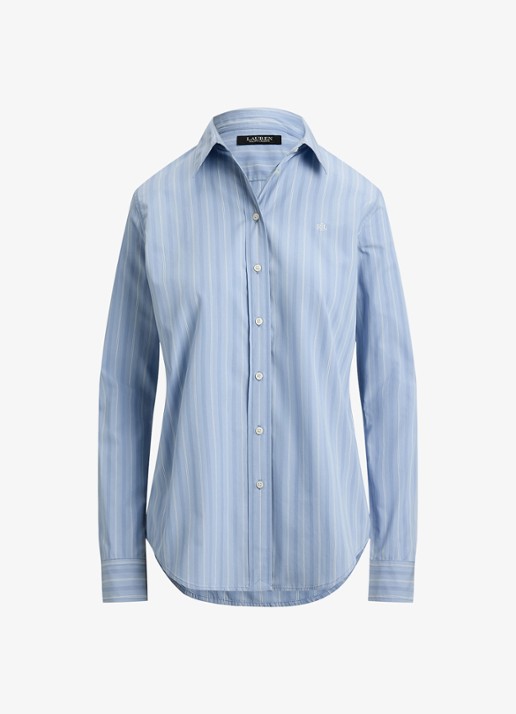 Ralph Lauren Blouse met streepprint en logoborduring - voorkant blue/white / blauw