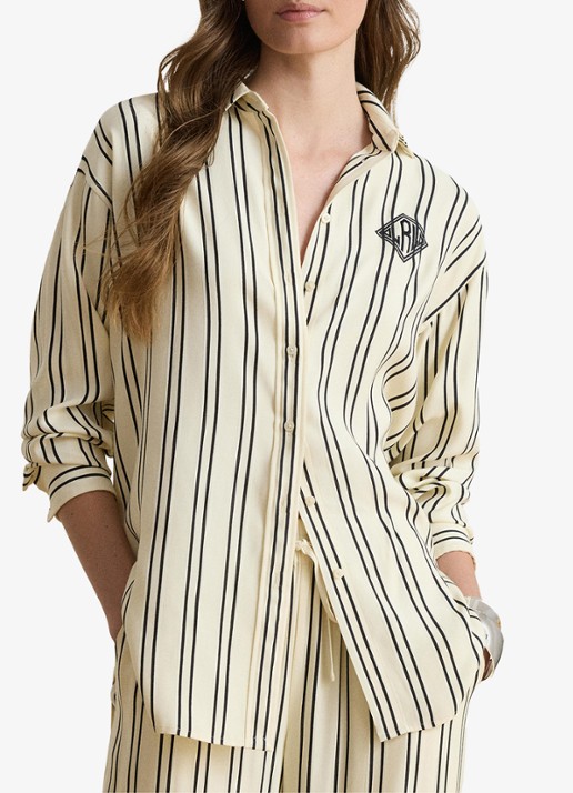 Ralph Lauren Blouse met streepprint en logoborduring - detail 3 mascarpone cream/black / crème/zwart