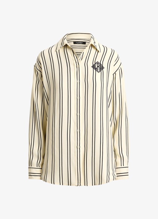 Ralph Lauren Blouse met streepprint en logoborduring - voorkant mascarpone cream/black / crème/zwart
