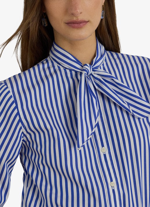 Ralph Lauren Blouse met streepprint en sjaalkraag - detail 2 blue / blauw