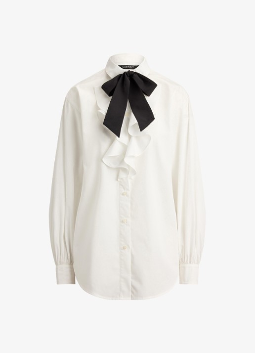 Ralph Lauren Blouse met volant en strikdetail - voorkant 4 wit