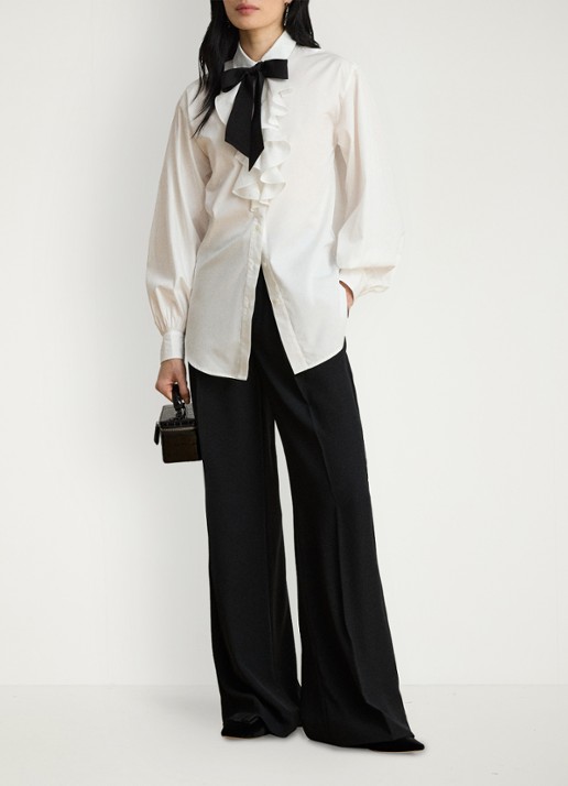 Ralph Lauren Blouse met volant en strikdetail - voorkant 5 wit