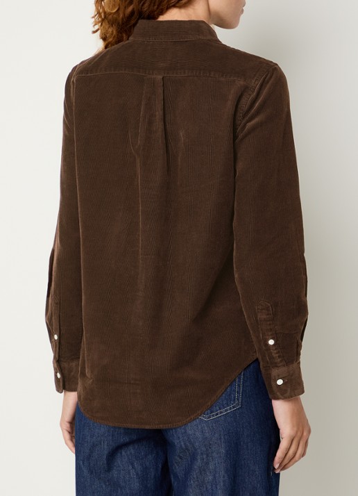 Ralph Lauren Blouse van corduroy met logoborduring - achterkant donkerbruin