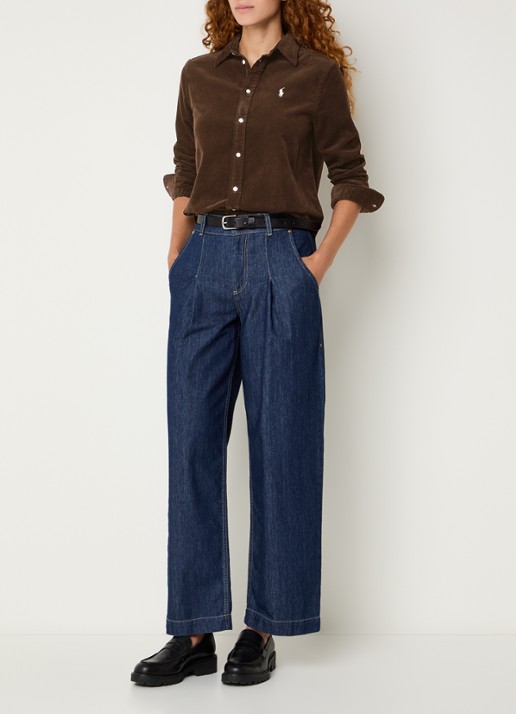 Ralph Lauren Blouse van corduroy met logoborduring - voorkant 4 donkerbruin