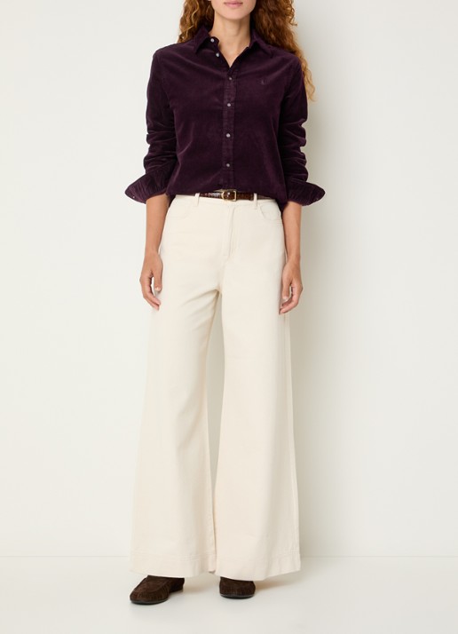 Ralph Lauren Blouse van corduroy - voorkant 2 aubergine