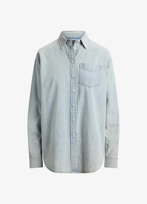 Ralph Lauren Blouse van denim met borstzak - voorkant 4 arilee wash /  blauw