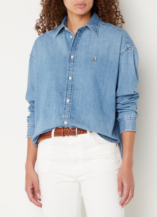 Ralph Lauren Blouse van denim met logoborduring - detail indigo