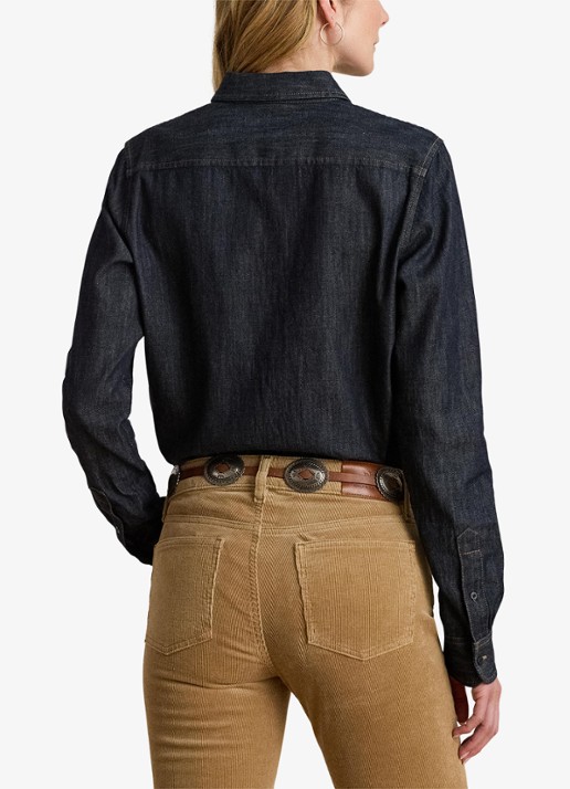 Ralph Lauren Blouse van denim met logoborduring - achterkant 5 rinse wash / blauw