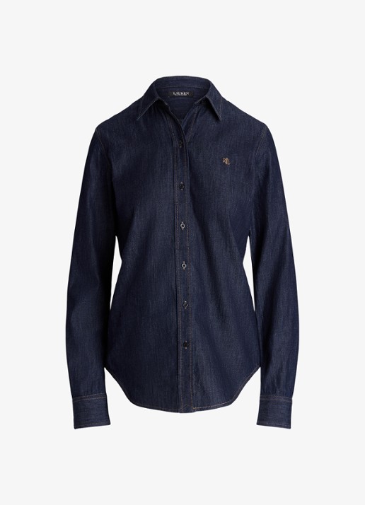 Ralph Lauren Blouse van denim met logoborduring
