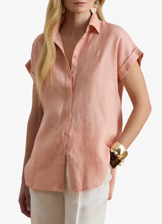 Ralph Lauren Blouse van linnen met logoborduring