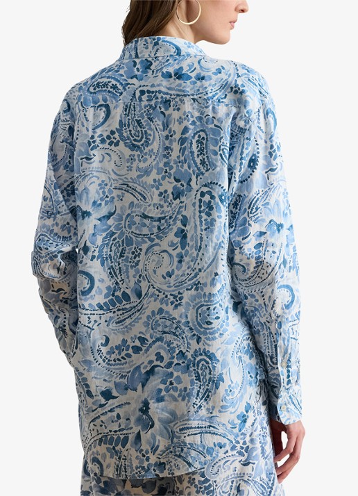 Ralph Lauren Blouse van linnen met paisley dessin - achterkant white/blue / blauw