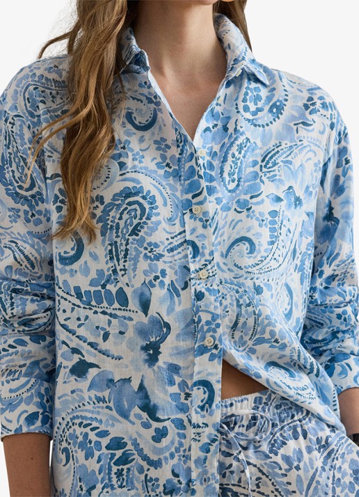 Ralph Lauren Blouse van linnen met paisley dessin - detail 5 white/blue / blauw