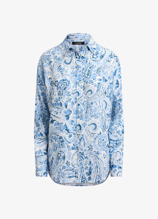 Ralph Lauren Blouse van linnen met paisley dessin - voorkant 2 white/blue / blauw