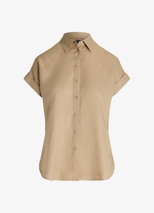 Ralph Lauren Blouse van linnen - voorkant 4 birch tan / beige
