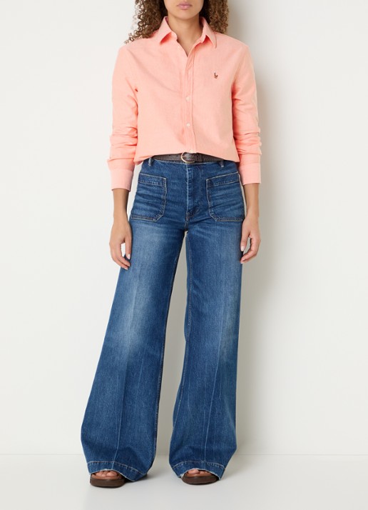 Ralph Lauren Blouse van piqué katoen - voorkant 3 zalmroze