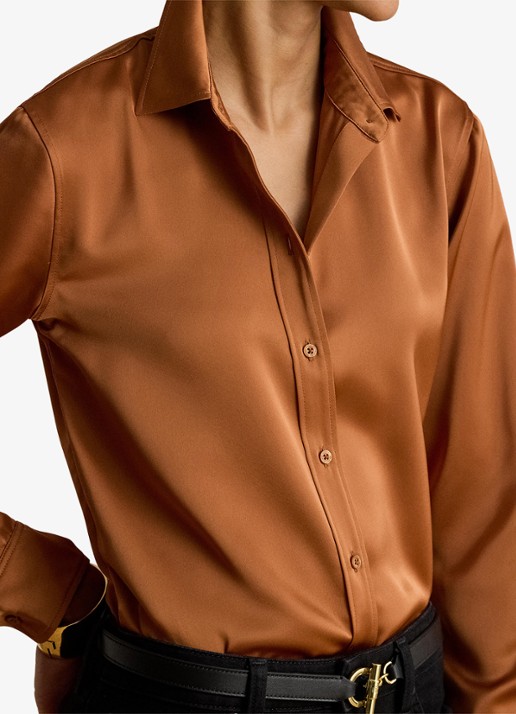 Ralph Lauren Blouse van satijn - detail 3 red terracotta / rood