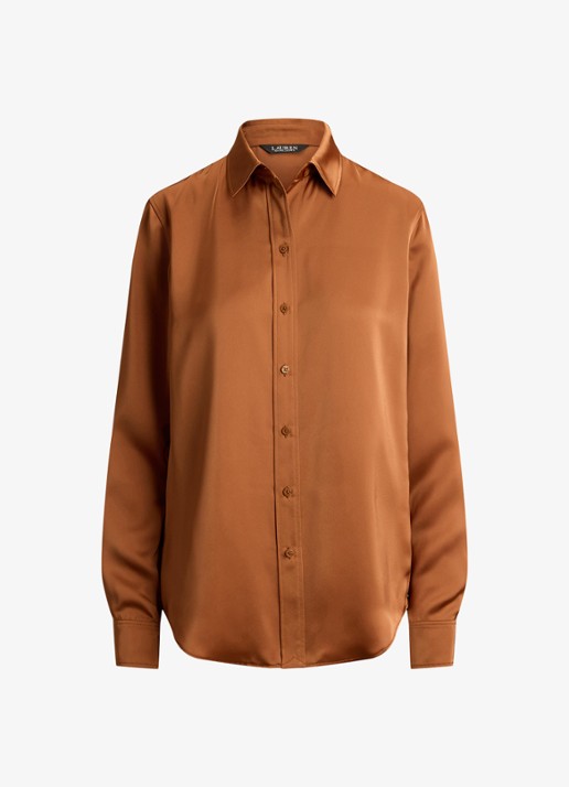 Ralph Lauren Blouse van satijn - voorkant 4 red terracotta / rood