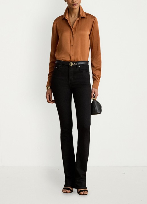 Ralph Lauren Blouse van satijn - voorkant 5 red terracotta / rood