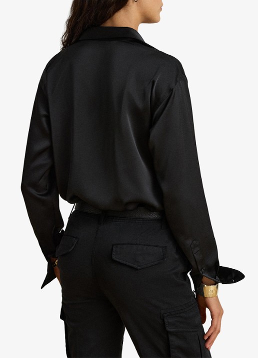 Ralph Lauren Blouse van satijn - achterkant 3 zwart