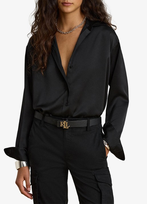 Ralph Lauren Blouse van satijn - detail 4 zwart