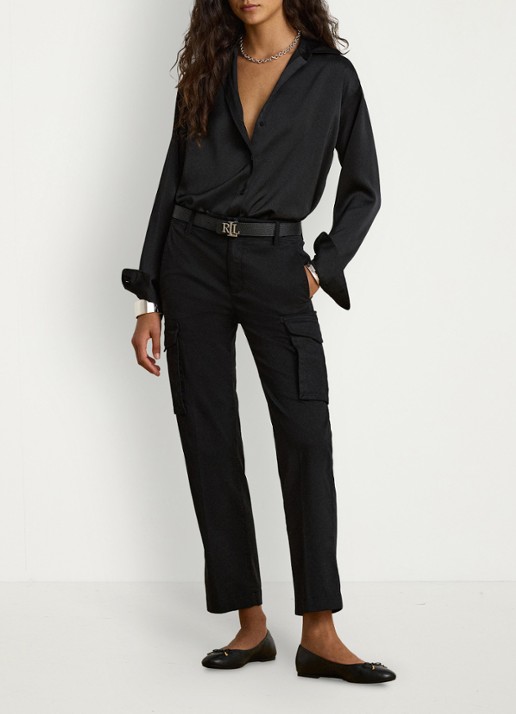 Ralph Lauren Blouse van satijn - voorkant 2 zwart