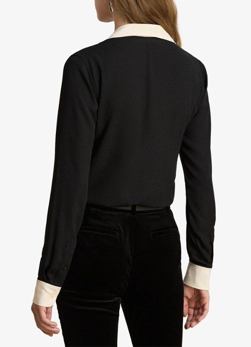 Ralph Lauren Blouse van satijn - achterkant 3 black/mascarpone cream / zwart